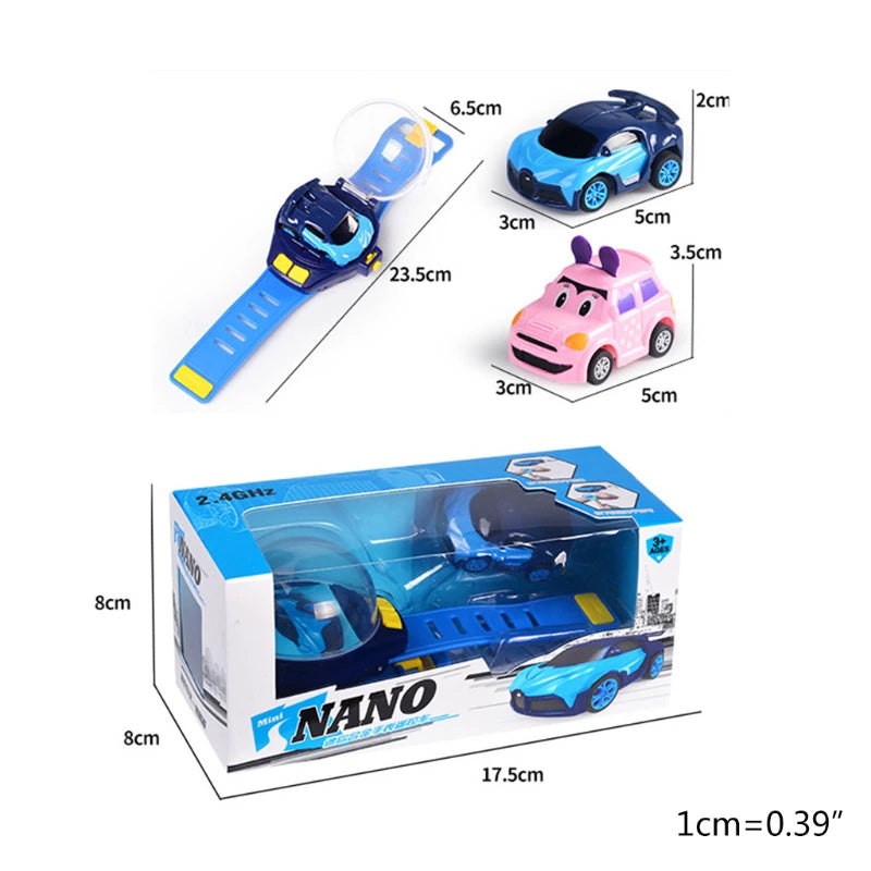 4 Color Options Car Wearable Watch Novelty RC Car Toy Watch Mini Watch Portable Car Cartoon Shape USB Charging Watch Car 2023