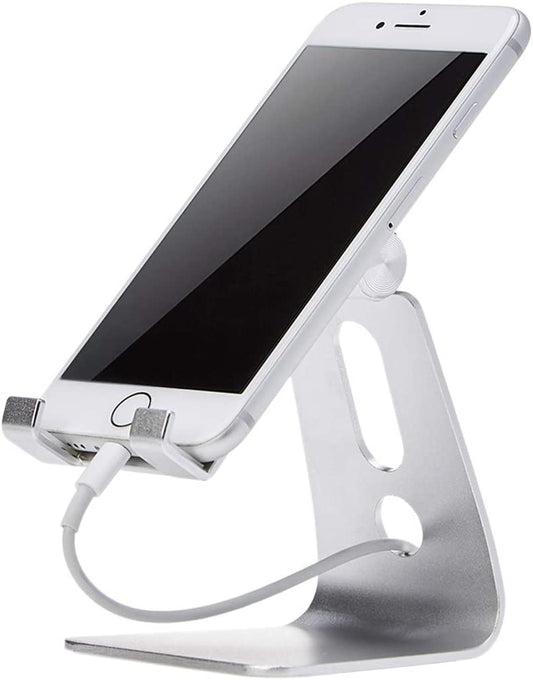 Adjustable Aluminum Cell Phone Desk Stand for Iphone and Android, Silver