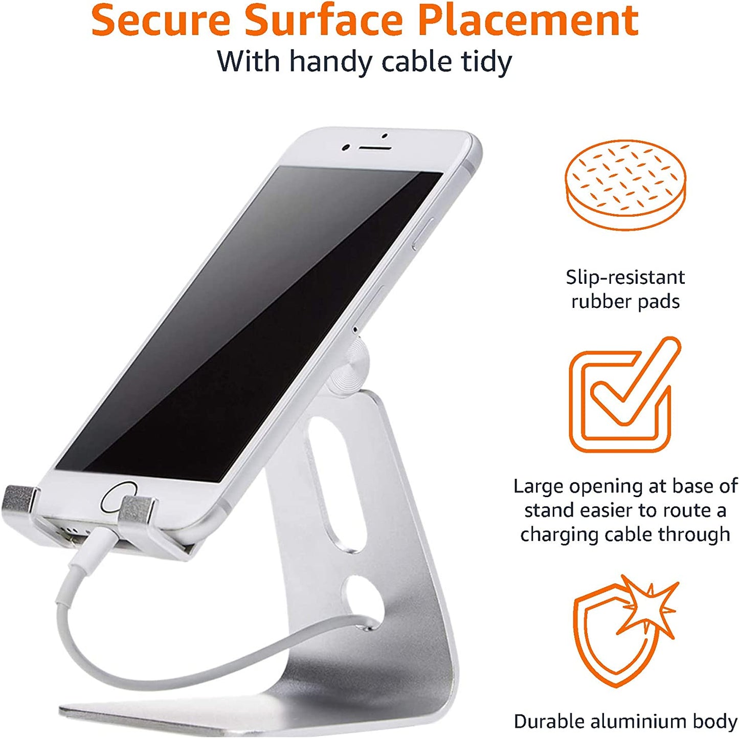 Adjustable Aluminum Cell Phone Desk Stand for Iphone and Android, Silver