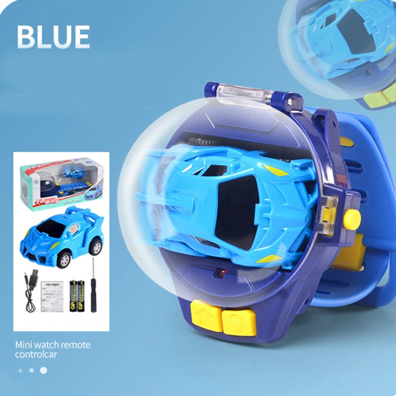 4 Color Options Car Wearable Watch Novelty RC Car Toy Watch Mini Watch Portable Car Cartoon Shape USB Charging Watch Car 2023