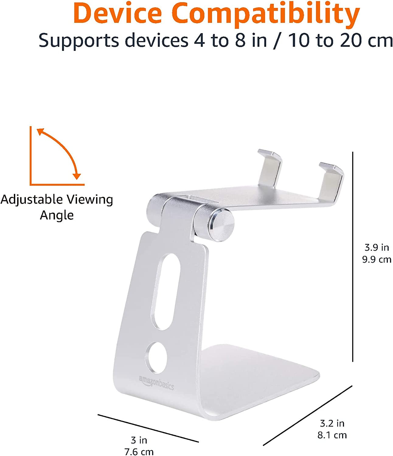 Adjustable Aluminum Cell Phone Desk Stand for Iphone and Android, Silver